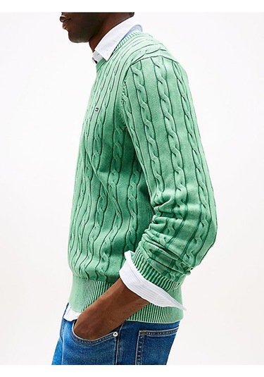Tommy Hilfiger Classıc Cable Gmd C Nk Erkek Yeşil Kazak - Mw0mw39524