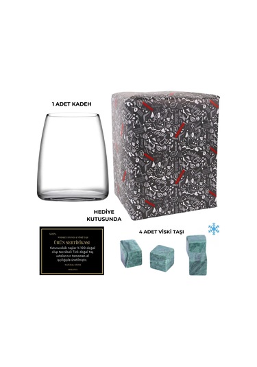 Perlotus Bournot Viski Bardağı Ve 4 Lü Yeşil Granit Viski Taşı Hediye Beyaz
