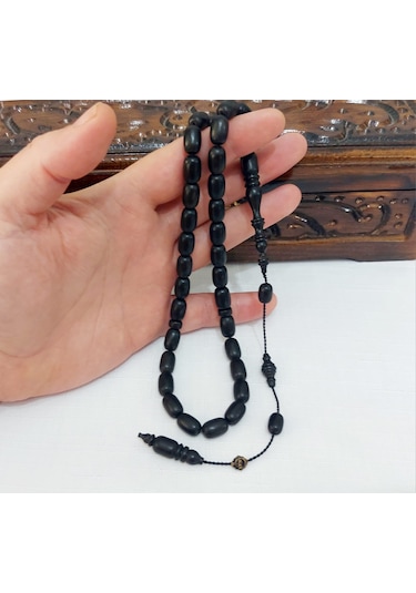 Soma Tesbih Akay Usta İmzalı Kapsül Kesim Abanoz Ağacı Tesbih... Ölçü: 8 X 12