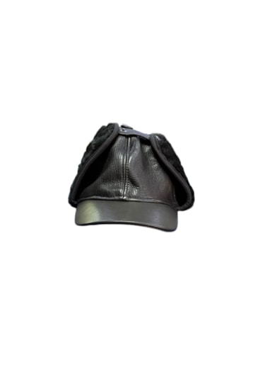 Lnleather Gerçek Deri Pilot Model İçi Kürklü Unisex Şapka Siyah - Siyah