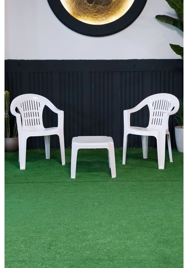 Bahar Iki Kişilik Sandalye Seti 2 Adet Sandalye + 50x50 Cm Orta Sehpa Beyaz