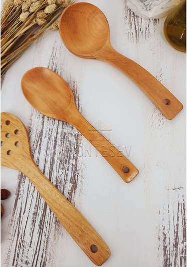 Ahşap Tahta Mutfak Kaşık Seti 3 Parça Kayın, Şimşir Ağacı 3-4