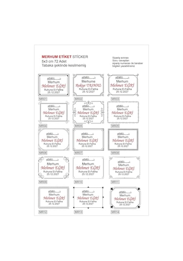 Tabaka Şeklinde Kesilmemiş Merhum Etiketi 5 x 3 CM 72 Adet