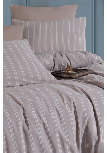 Organik Keten Çift Kişilik Nevresim Takımı Kahverengi