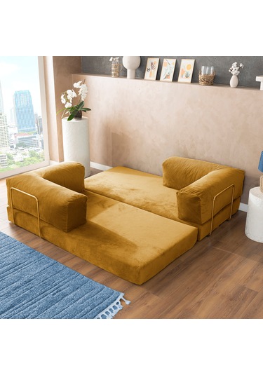 Argimo Godila Çok Amaçlı Sofa Çift Kişilik Yatak Koltuk Hardal