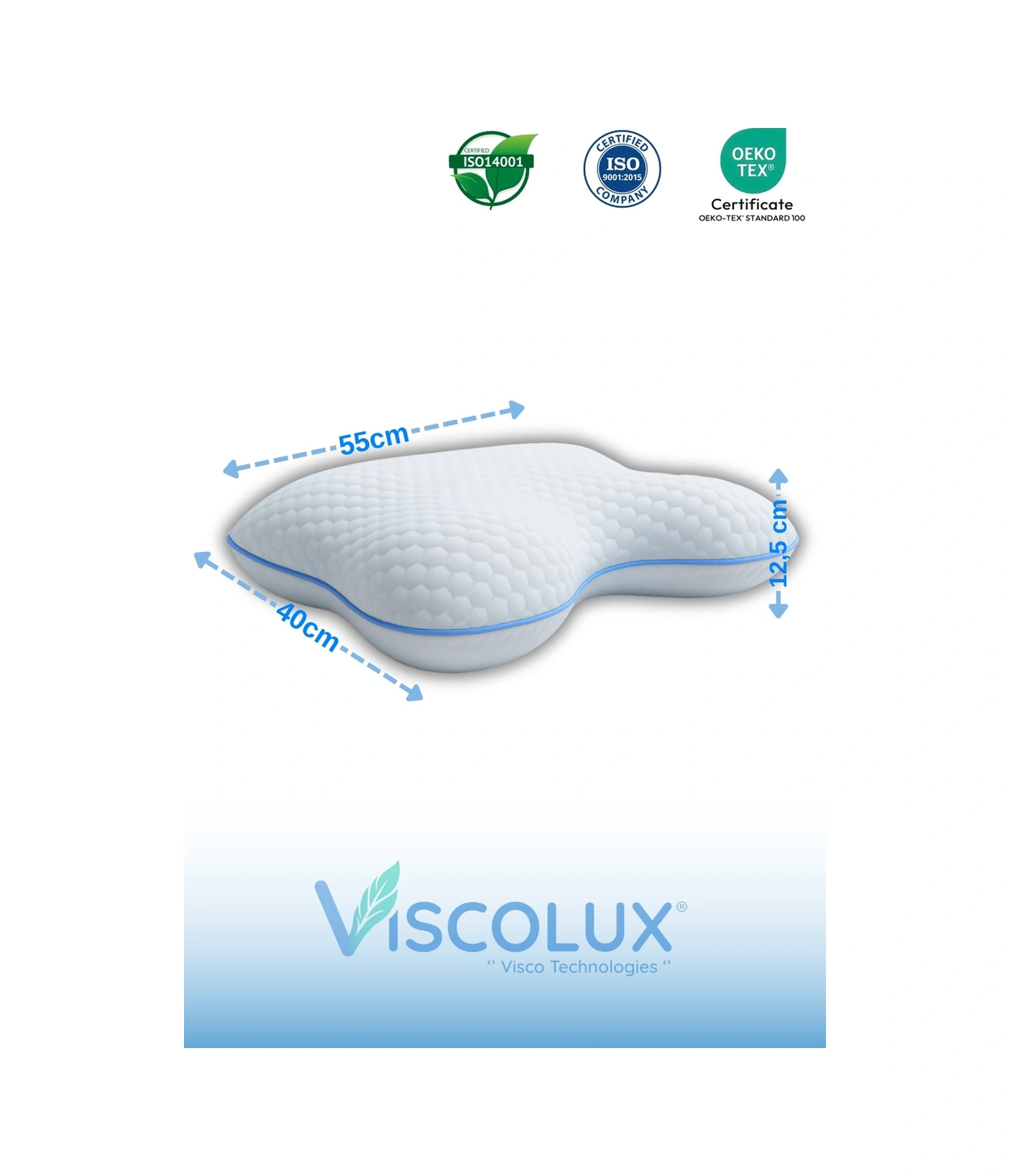 Horlama Azaltıcı Yastık - Horlama Önleyici Ortopedik Visco Yastık 55x40x12/10 Mavi