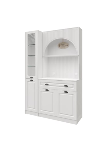 Guneystore Armoni Black Midi Kahve Köşesi Sol Vitrinli Komple Mdf Beyaz
