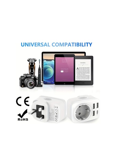 Motion003 365 İngiltere Almanya Seyahat Adaptörü 3 Usb 1 Usb C 34a Tip G Priz İngiltere İrlanda Dubai Maldivler Katar Malezya 1 Çıkışlı