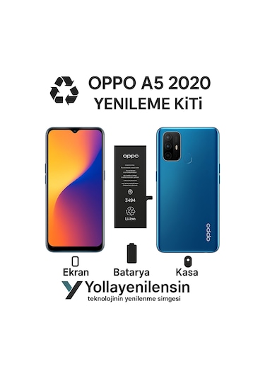 Oppo A5 2020  Kiti Ekran + Batarya + Arka Kasa e Eş Değer Kalite Parçalar