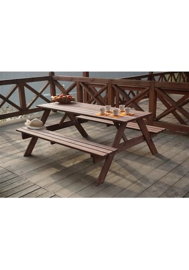 Ahşap Bahçe Masası Piknik Masası Kahverengi
