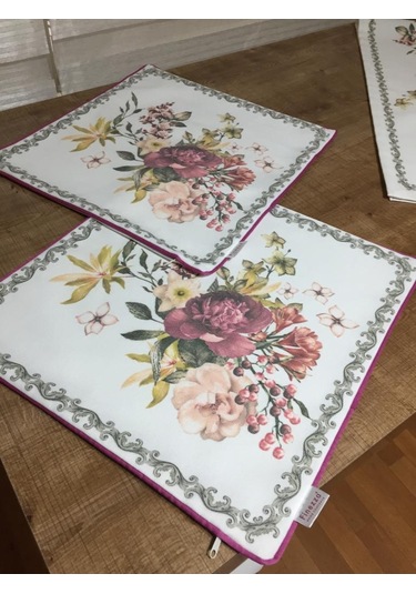 Çiçekli Duck Bezi Leke Tutmaz Runner ve İkili Kırlent