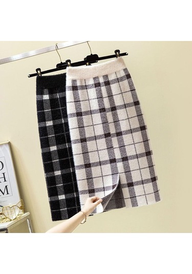 Sonbahar Kış Kadın Midi Örme Etek Kadın Etek Yüksek Bel Kalınlaşmak Taklit Vizon Kadife Katı Ince Etekler Beyaz