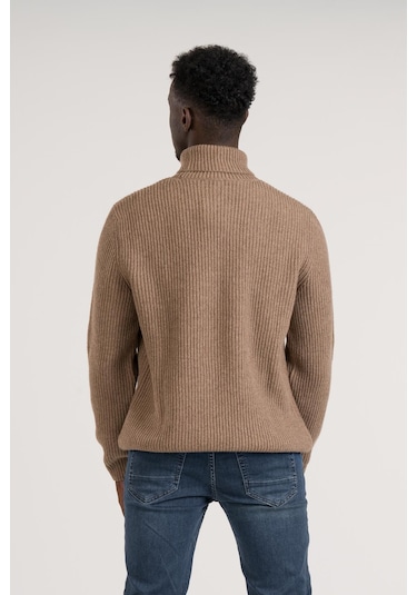 Regular Kesim Kalın Örgülü Yünlü Tam Balıkçı Triko Kazak Kahverengi