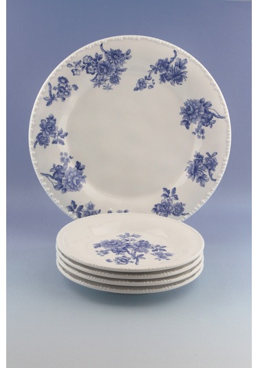 İnci Serisi Blue Blanc 5 Parça Porselen Pasta Takımı Beyaz