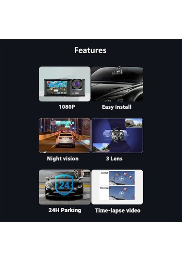 Padalink 3 Kameralı Araç Kayıt Cihazı - 1080p Ön, 720p Arka, 480p İç Kamera İle Gece Görüşlü Ve Hareket Algılama