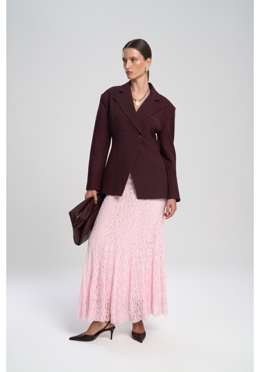 Veylia Uzun Pembe Dantel Etek Pembe