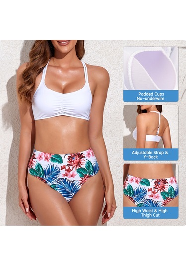 Geeroyoo Kadınlar İçin Yüksek Bel Desenli Mayo Takımı - Ayarlanabilir Y Sırtlı Xl Boyut Kraliyet Mavisi