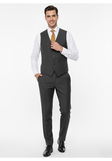 Presto Erkek Slimfit 6 Drop Yelekli Takım Elbise Füme 787-700 Gri