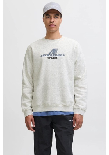 Jack & Jones Jcotier Print Erkek Sweatshirt BEYAZ