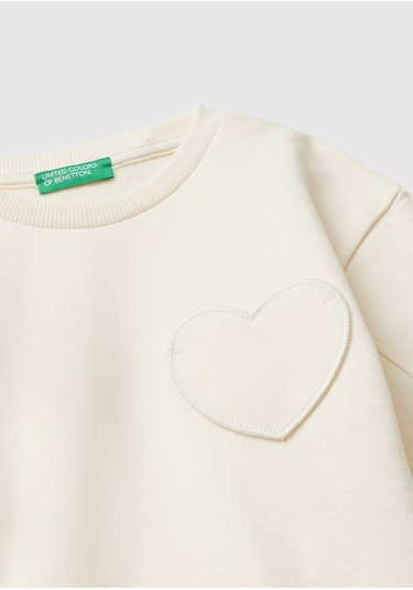 Benetton Kız Bebek Ekru Kalpli Sweatshırt Ekru