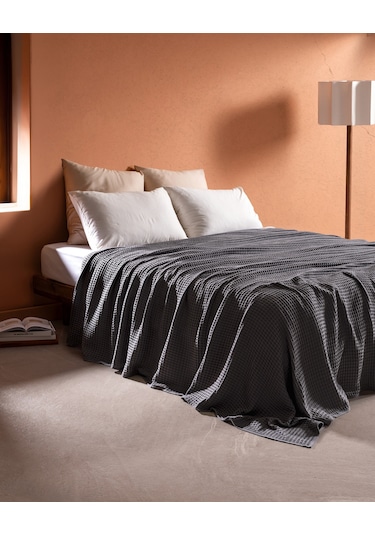 Madame Coco Avril Pamuklu Çift Kişilik Pamuklu Ecocell Lüks Pike - Antrasit Gri