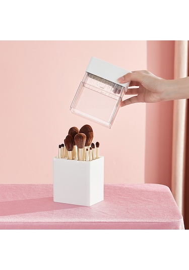 Hfambition Beyaz Makyaj Fırçası Organizasyon Kutusu - Şeffaf Toz Koruma, Dolap Üstü Tahtası, Kaliteli Malzeme, Zp018