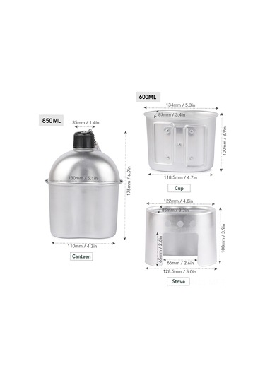 Mufunye Alüminyum Kamp Çamaşırı Seti: 850ml Matara, 600ml Bardak Ve Odun Fırını - Kamp, Dağcılık, Hayatta Kalma İçin Gümüş