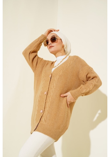 Bigdart 15768 Tesettür Triko Hırka - Vizon 001