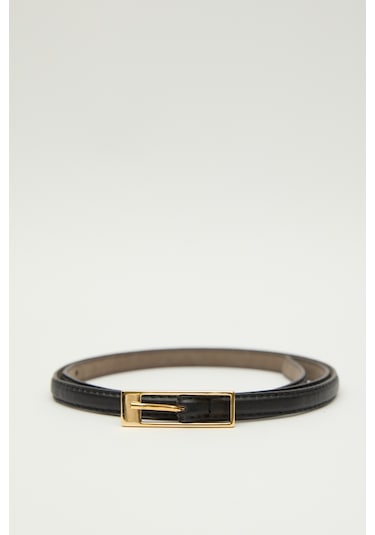 Dikdörtgen Tokalı İnce Kemer Siyah Siyah