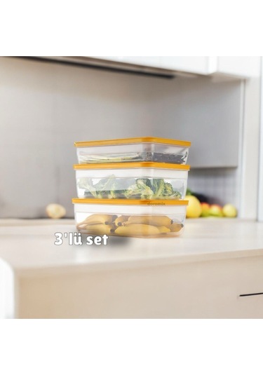 Buzdolabı Saklama Kabı 3'lü Set 1 2,5-3,8-5 Lt Renkli Kiltli Ka