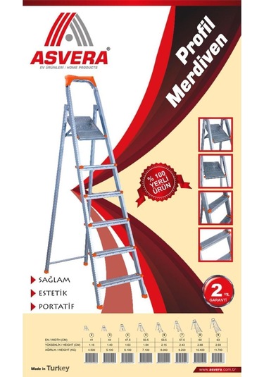 Asvera - 6+1 Basamaklı Profil Merdiven - 6 Basamaklı Ev, Bahçe Ve İş Yeri Kullanımına Uygun