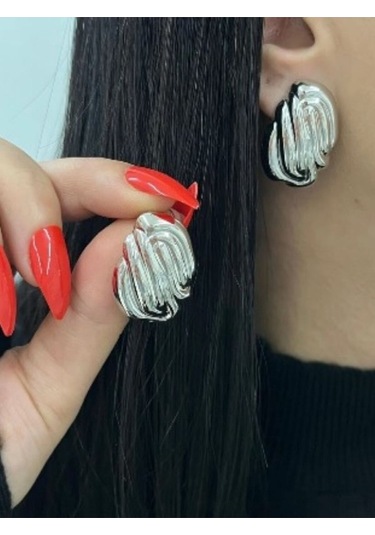 Vintage Geometrik Çelik Küpe Gümüş