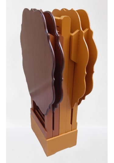 1448bng90085çanta Zigon Sehpa Yonca Dörtlü Model Ahşap Mdf Ceviz Ve Hardal Renk Uyum El Yapım