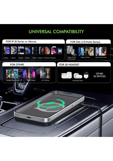 Honeybeeshop Araba Kablosuz Sarj Standi Siyah Hizli Sarj Istasyonu Kaymaz Mat Telefon Kulaklik Sarj Taban Iphone Samsung Galaxy Uyumlu S24 S23 S22 Siyah
