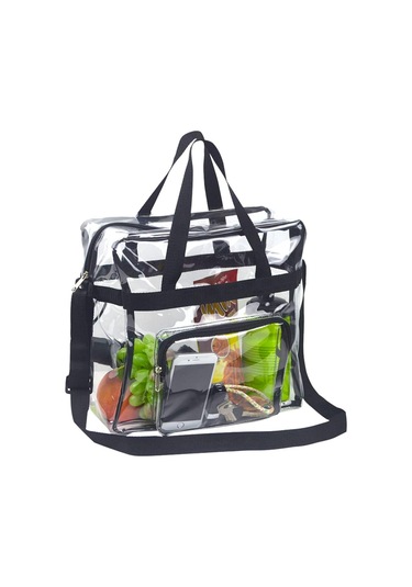 Moveevo Siyah Şeffaf Stadyum Onaylı Pvc Çanta - Su Geçirmez, Taşınabilir, Güçlü Kollü Ve Askılı Askı İle Spor Etkinlikleri, Konserler İçin Siyah