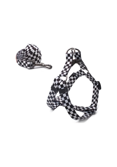 Geeroyoo Ayarlanabilir Poliester Köpek Tasması Ve Koşum Takımı - Siyah Desenli, Orta Boy Siyah