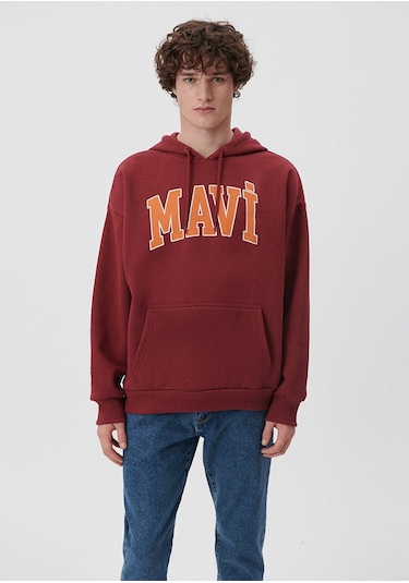 Mavi - Mavi Logo Baskılı Bordo Kapüşonlu Sweatshirt 067149-85493 Bordo