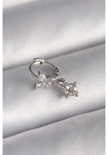 Ceylan Adam 316l Çelik Gümüş Renk Zirkon Taşlı Kelebek Model Sallantı Detay Tragus Piercing Çok Renkli