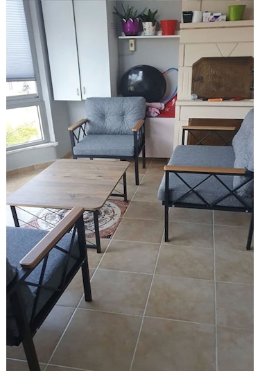 Ahşap Orta Sehpa 60x90 Modern Metal Ayak Siyah Tam Çerçeve Çam Desen Salon Ofis Balkon Sehpası - Cape