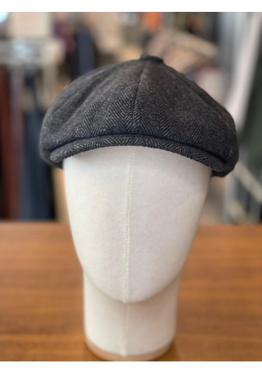 Peaky Blinders Tarz İngiliz Model Balıksırtı Desen Kaşe Kumaş Kasket Şapka Siyah