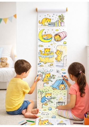 Dev Kedi Boyama Rulosu 4 Metre Dikey Boyama Kağıdı