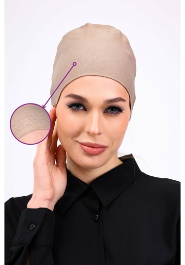 Kaymayan Silikonlu Dikişsiz Bone - Kaymaz Kadın Tesettür Bağlamalı İç Bone-vizon Vizon