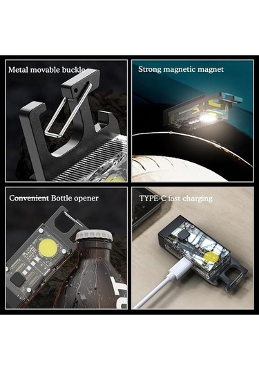 Ebitda Çok İşlevli Güneş Enerjili Mini Anahtarlık Işık - 2000mah Pil, 9 Renk Ayarlanabilir, Su Geçirmez, Kamp İçin Siyah