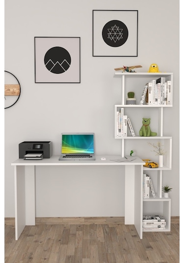Moonlife Yakamoz Kitaplıklı Çalışma Masası Beyaz