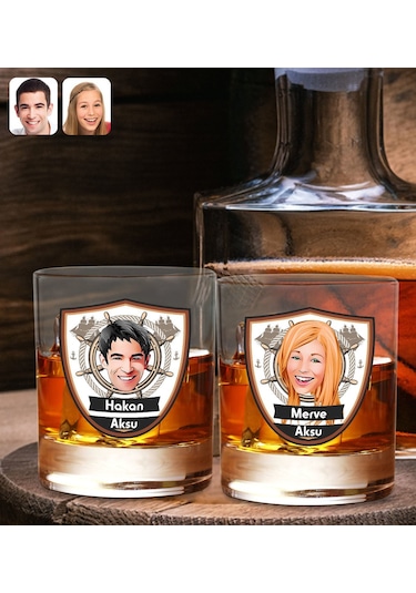 Bk Gift Kişiye Özel İsimli Dtf Karikatürlü Denizci Tasarımlı İkili Viski Kadeh Seti-1, Arkadaşa Hediye, Sevgiliye Hediye Kobitmeyencom30410 Bk Gift