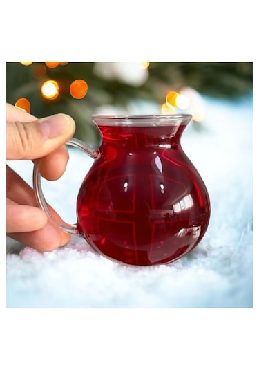 6'lı Keyfi Ala Borosilikat Cam Kulplu Çay Bardağı 220ml Bardak