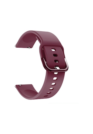 Yaozixa Samsung Galaxy Watch Active2 Uyumlu 20mm Silikon Saat Kordonu, Yumuşak, Ayarlanabilir, Metal Kanca Bordo