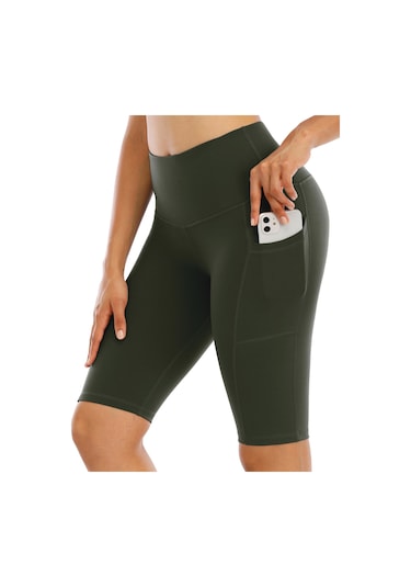 Beş Puan Spor Şort Kadın Yan Cebi Kalça Dar Ve Elastik Koşu Spor Sıcak Pantolon Yüksek Bel Yoga Şort Kırmızı - Gri