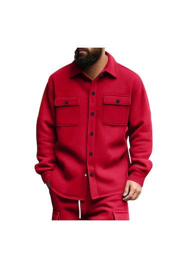 Gündelik Erkek Kadife Yaka Üst Tek Sıra Düğmeli Düz Renk Dar Kesim Ceket Manto Şarap Kırmızı