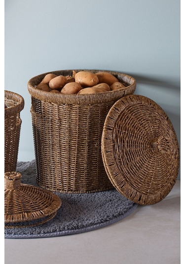Bansko 2'li Koyu Kahverengi Patates Soğan Sepeti Koyukahverengı Hasır Kahve